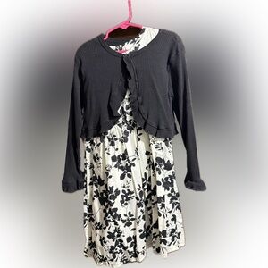 Black and White Formal Long Sleeve Crew Neck Dress